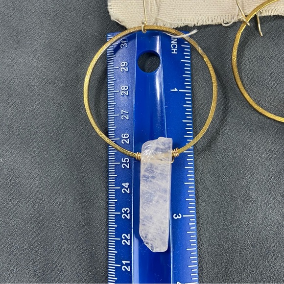 New NWT Leslie Curtis Jana Handcrafted Gold Tone Quartz Hoop Earrings - Picture 3 of 6